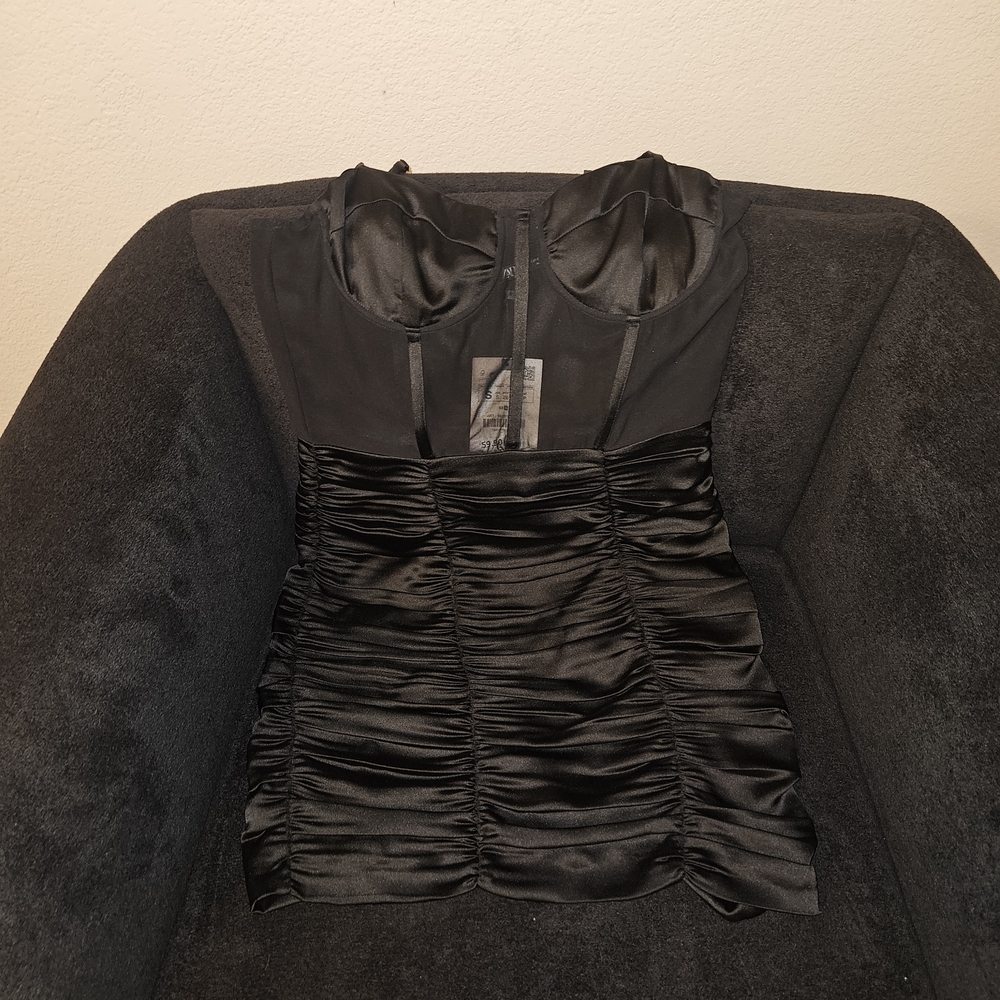 Zara Black Satin Bustier Dress